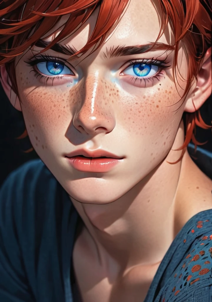 Boy, beautiful, red hair, Blue eyes, freckles seductive