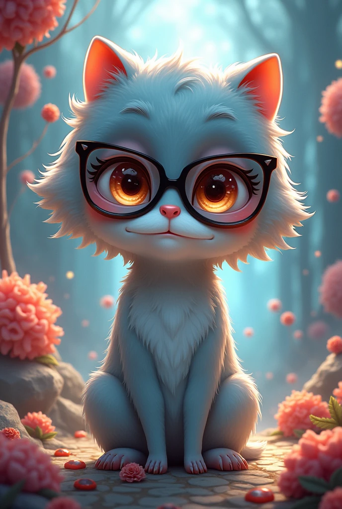 Imagine an avatar of a cartoon-style female monster, let it be tender, I wore glasses and was cool with an amazing background
