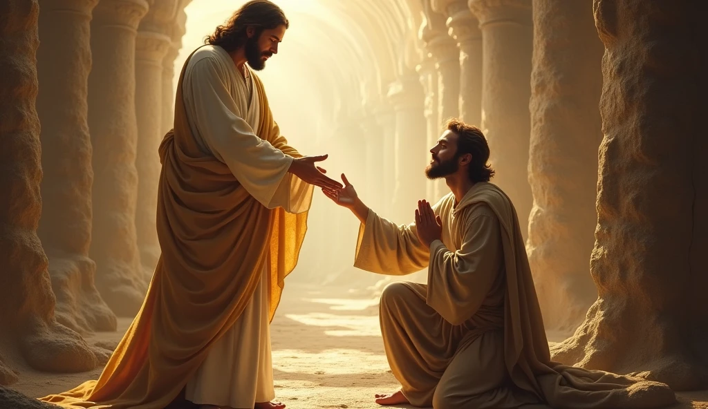 Jesus blessing a man.
