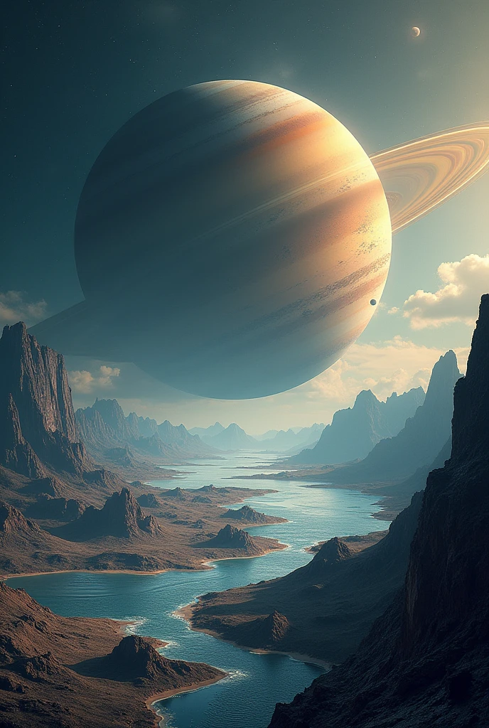 Poster about Titan, Saturn's moon, with small spaces for text, images from this satellite
