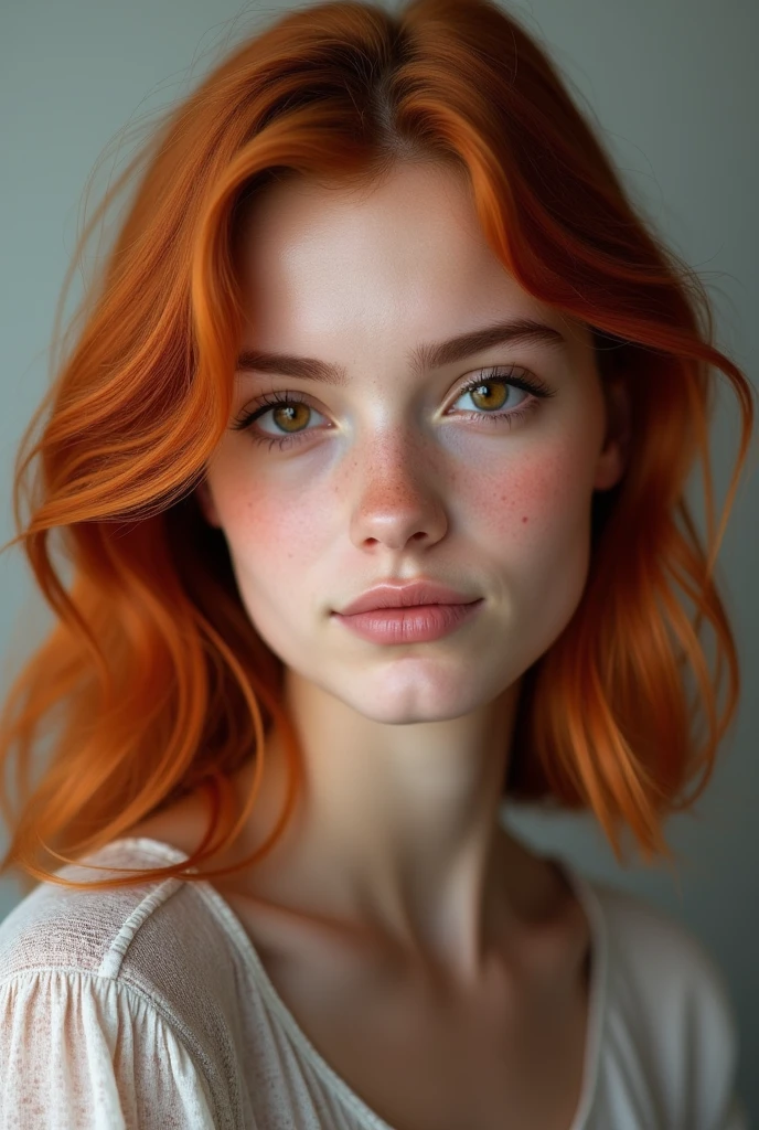  Swiss girl redhead wavy hair white with dark eyes realistic image