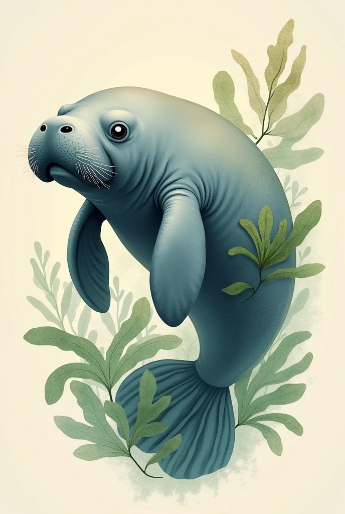 create a design for an Amazonian manatee tattoo with a water lettuce on its paws