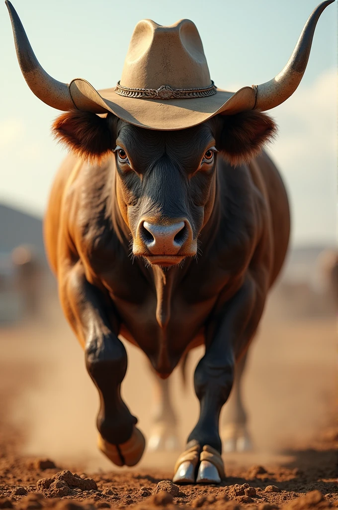 A bull with a cowboy hat