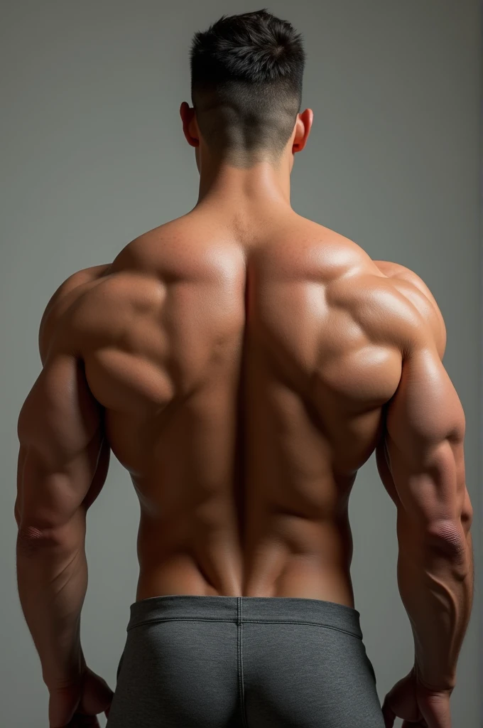 Back of muscular handsome man without shirts