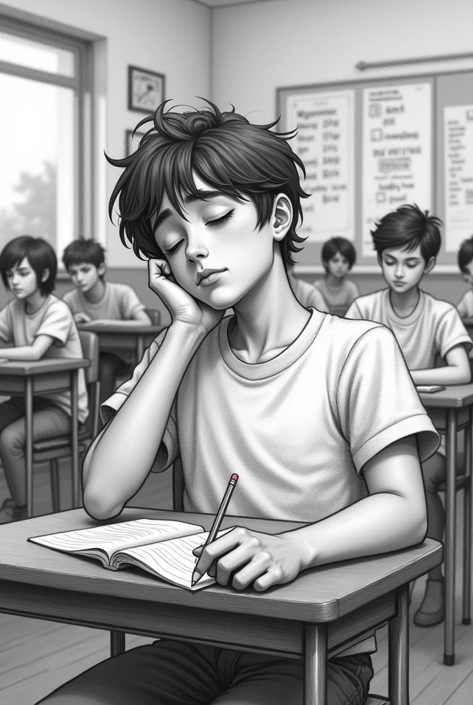 r man sleeping in classroom 2d drawing