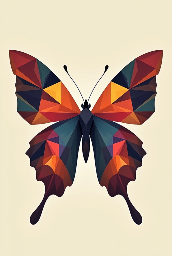 Create a butterfly image with a geometric style, using basic figures, based on three colors that mix, Inspired by Echer's aesthetics of form and counterform