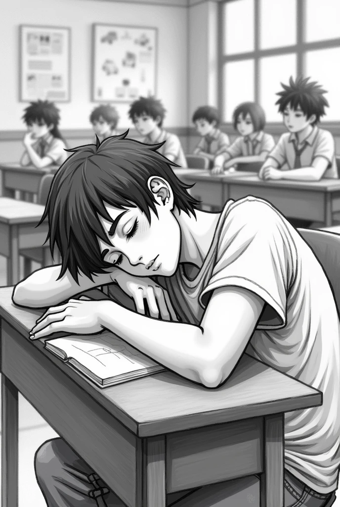 r man sleeping in classroom 2d drawing
