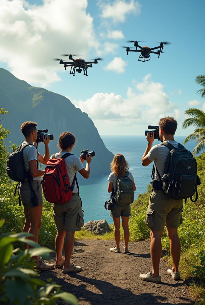 Take a picture of a group on a tour with innovative technology, in the Galapagos Islands of Ecuador