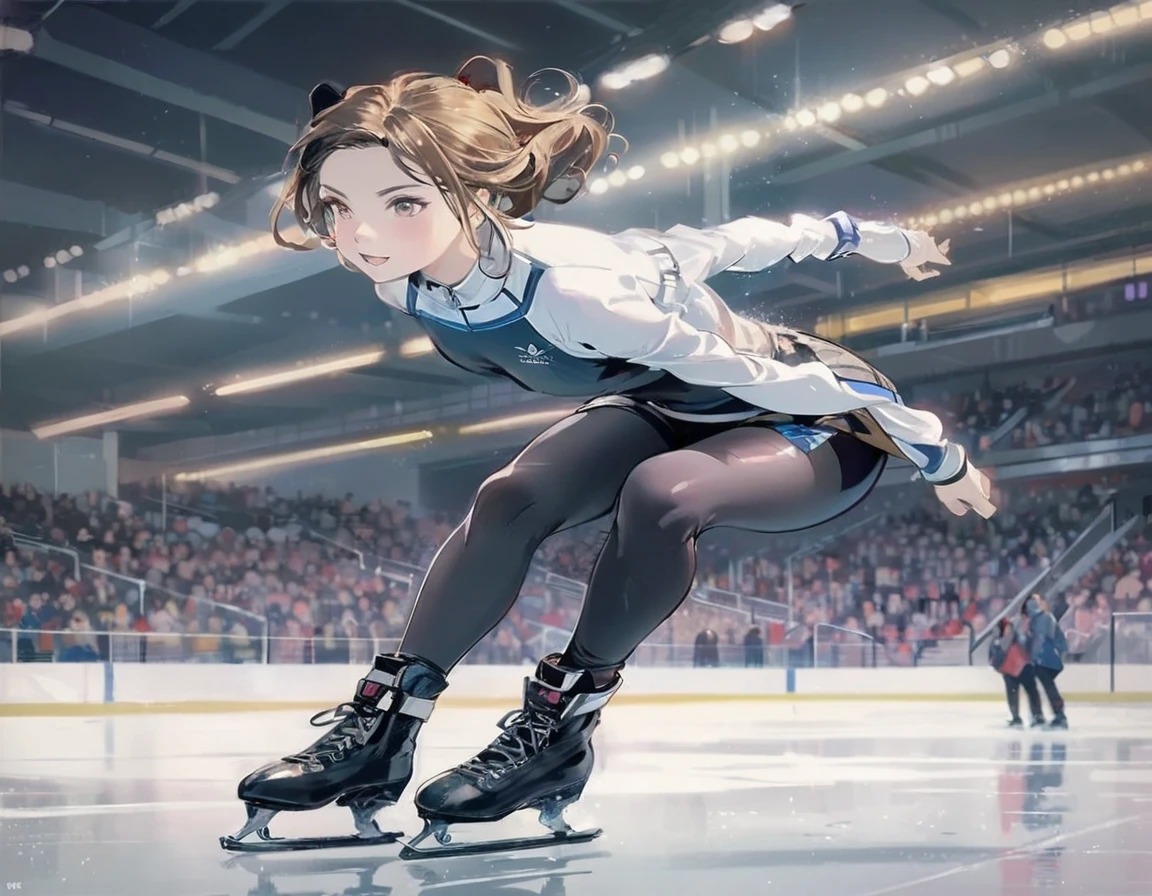 anime girl skating on ice in a stadium with spectators, smooth anime cg art, dynamic skating, artwork in the style of guweiz, guweiz, beautiful anime artwork, ross tran 8 k, beautiful anime art, anime style 4 k, amazing wallpaper, beautiful digital artwork, guweiz on artstation pixiv, art, Colored pencil drawing, draft