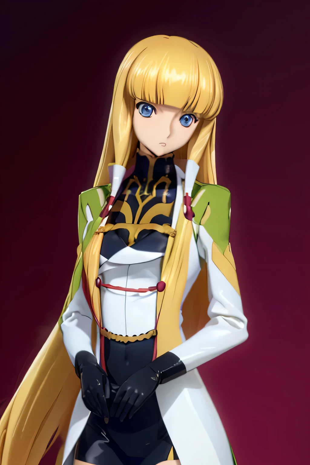 Highest quality,Highest Resolution,(((Glossy military uniform　Blonde　dark blue eyes)))　Code Geass　Monica　long hair　straight　expressionless　flat chest　woman　cool