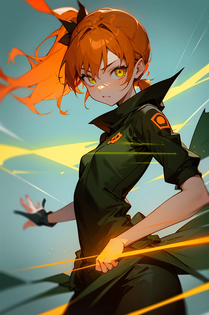 1 Girl、1、Orange Hair、glowing green eyes、Side Ponytail、Jack-o&#39;-Lantern、Halloween、smile、Colorful starry sky、Iridescent aura、Purplish color、Outdoor、Shadow lighting