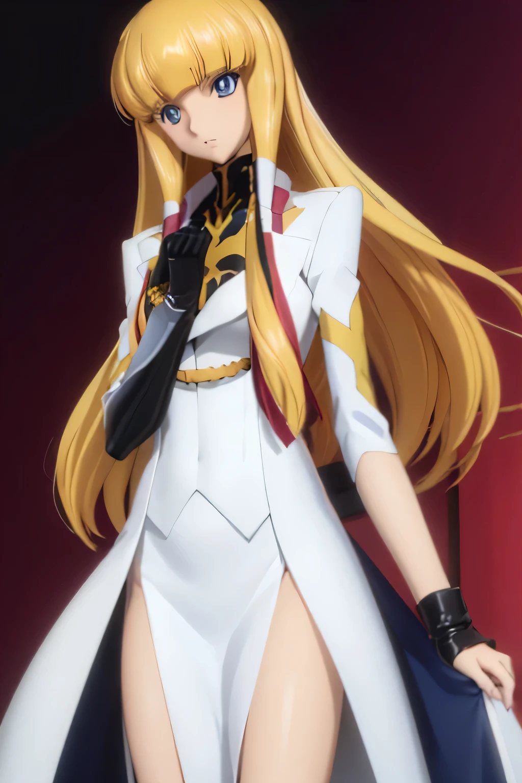 Highest quality,Highest Resolution,(((Glossy military uniform　Blonde　dark blue eyes)))　Code Geass　Monica　long hair　straight　expressionless　flat chest　woman　cool