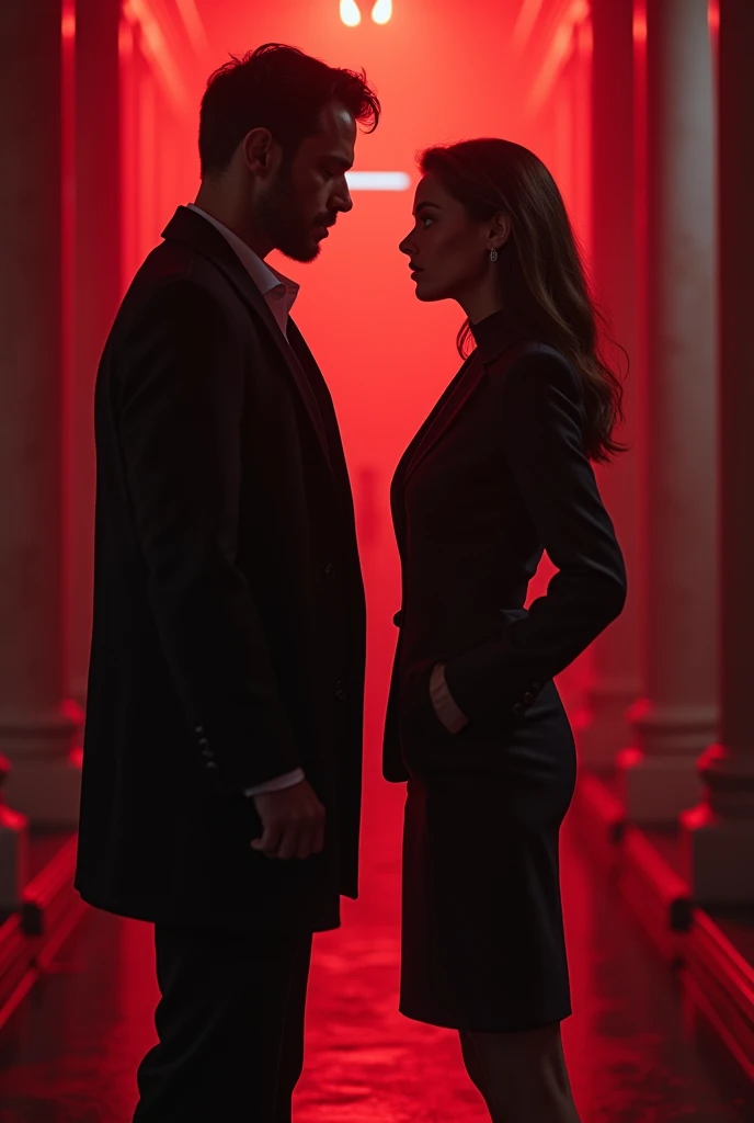 A man and women symbolizing Dark and love ,psychology,love ,manipulation,Dark ,Red,The man in the jacket ,The woman in uniform