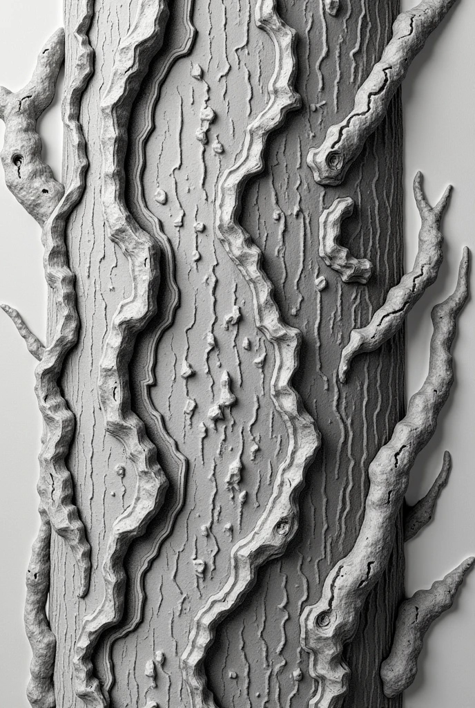 Create a realistic relief engraving of the bark of a tree making more interest in the bark as if it were flat in a 30x30 painting