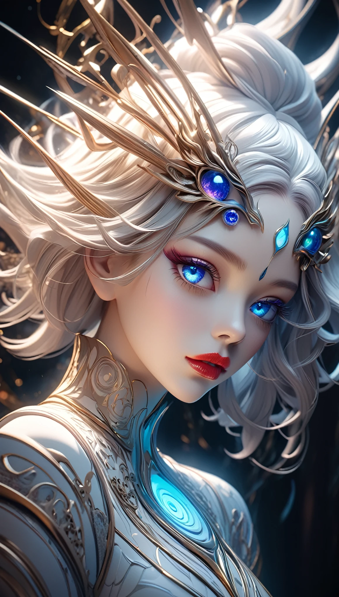 a woman with beautiful detailed eyes, beautiful detailed lips, extremely detailed eyes and face, long eyelashes, minimalist style art, surreal scene, fusion of world aesthetics, surreal elements, sensual SFW expression, dramatic lighting, cinematic lighting, 3D CGI rendering, BRAKE surreal and otherworldly concept, next generation artwork