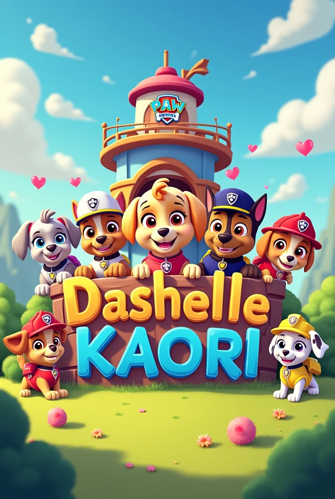 Write the name Dashelle Kaori with the Paw Patrol characters
