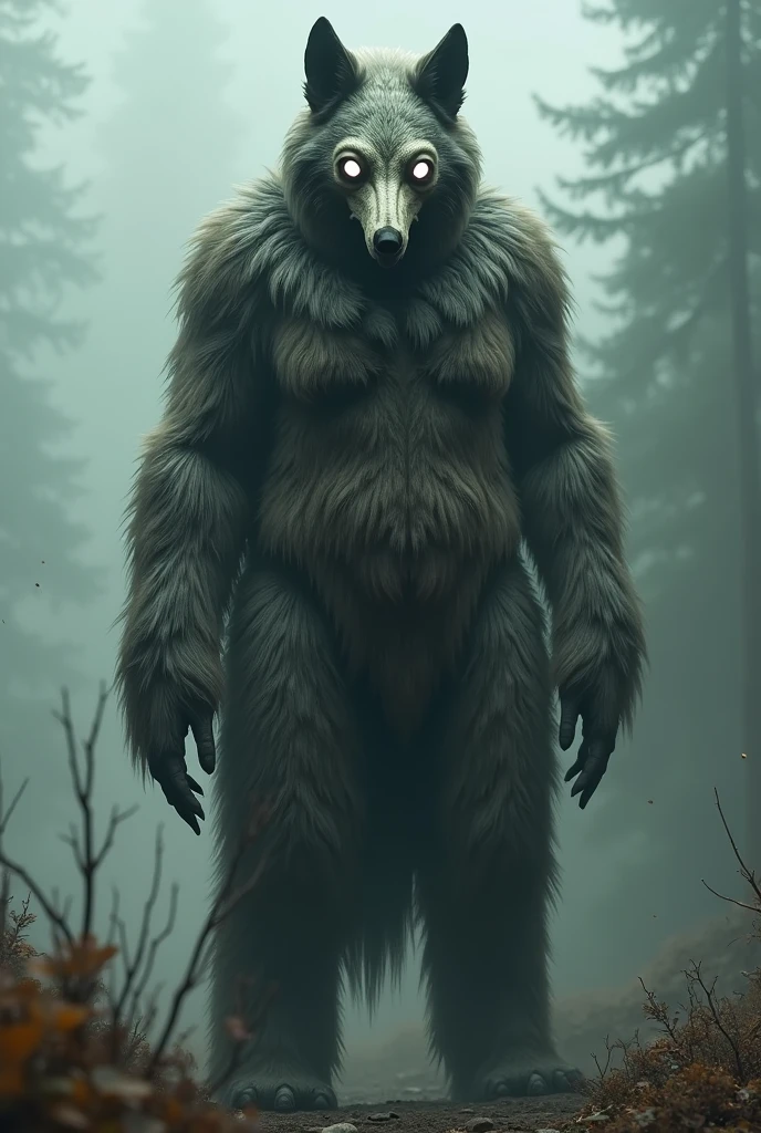 SCP 1471 furry female scp with a wolf skull worn as a mask with two white dots in them, 2,5 meters tall.