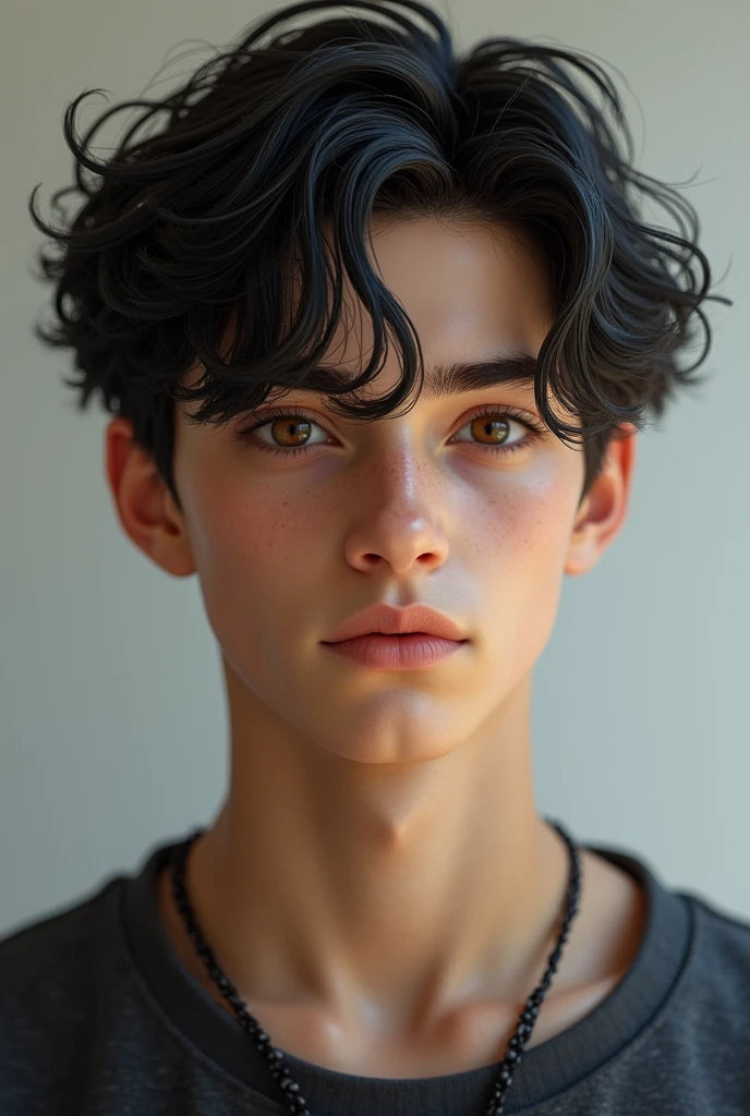 Young age male tall slim dark wavy hair hazel eyes