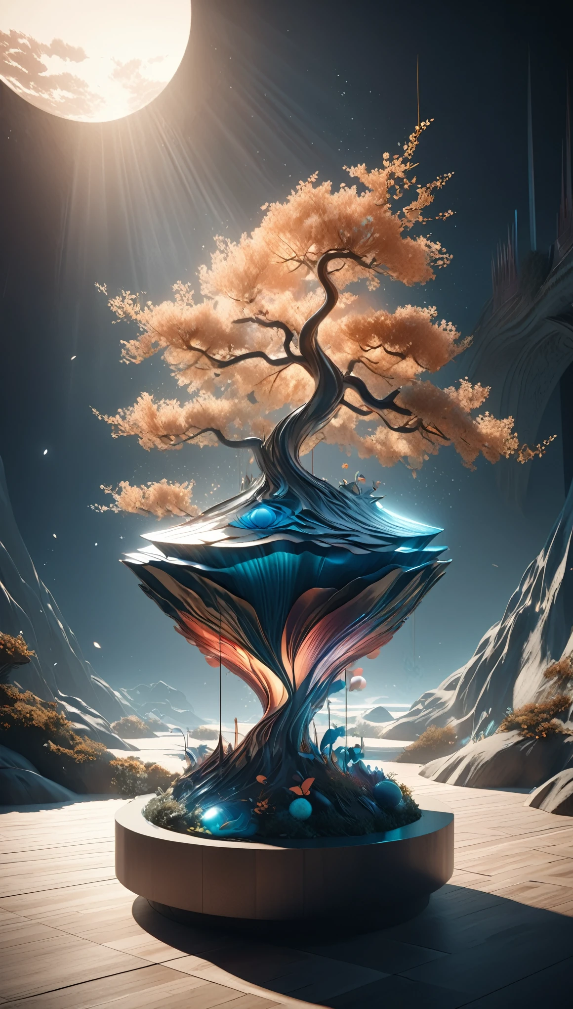 a beautiful minimalist style surreal scene, a fusion of world aesthetics, surreal elements, subtle sensual SFW expression, dramatic lighting, cinematic lighting, 3D CGI rendering, a concept of surreal and extraordinary, next-generation artwork