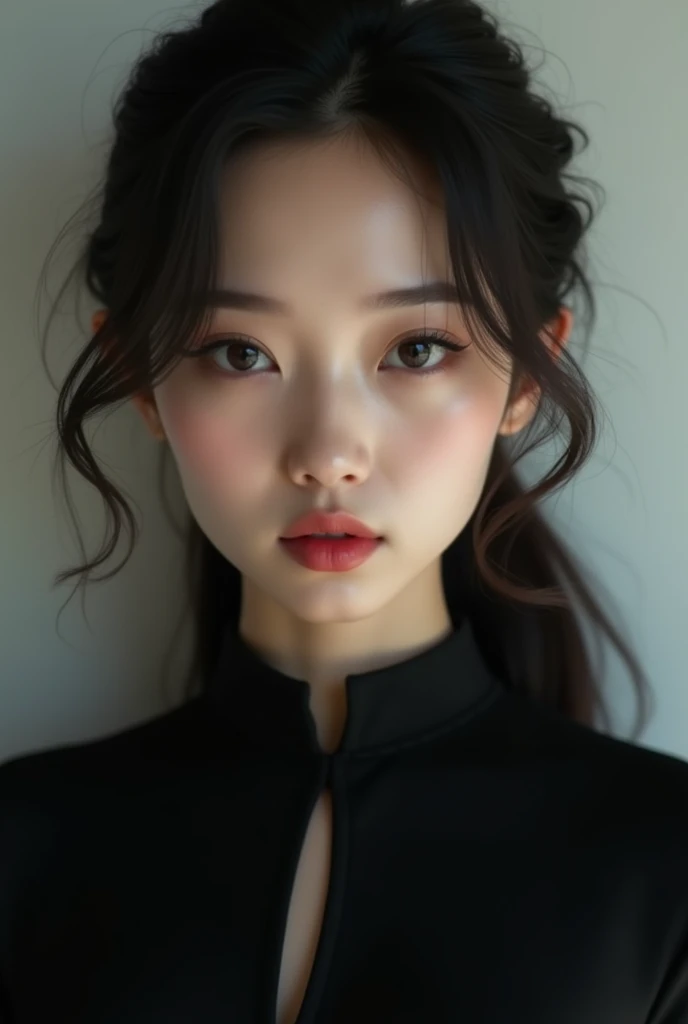 front face of beautiful asian woman in black outfit