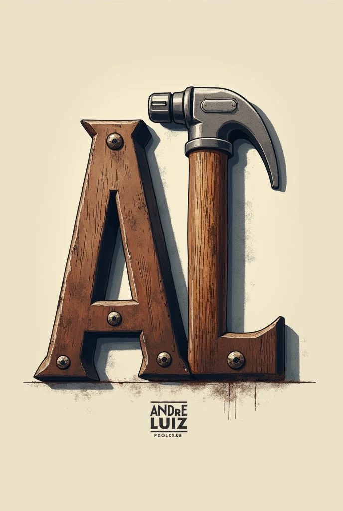 Create a logo for a brand with the name André Luiz with just the initials, using mason's tools, drill and hammer