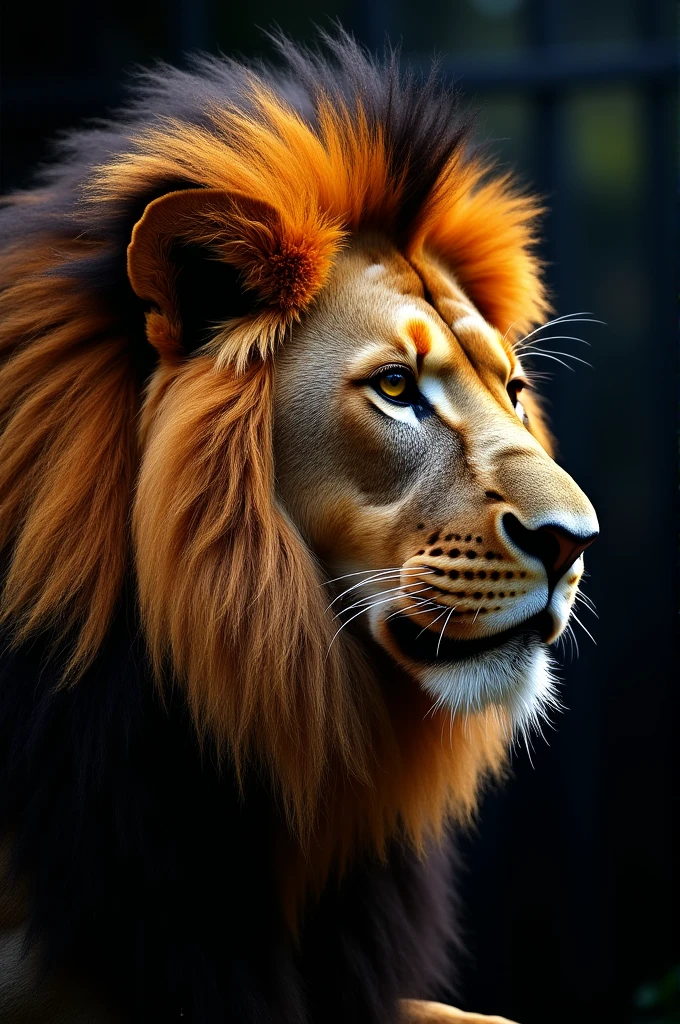 a black and orange lion