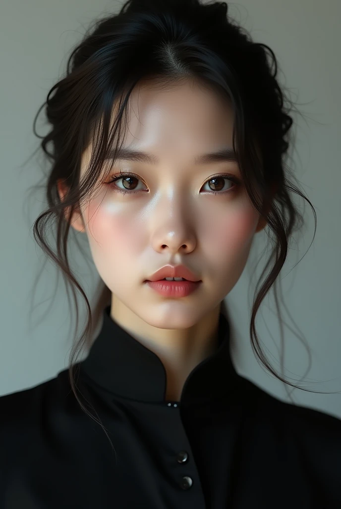 front face of beautiful asian woman in black outfit