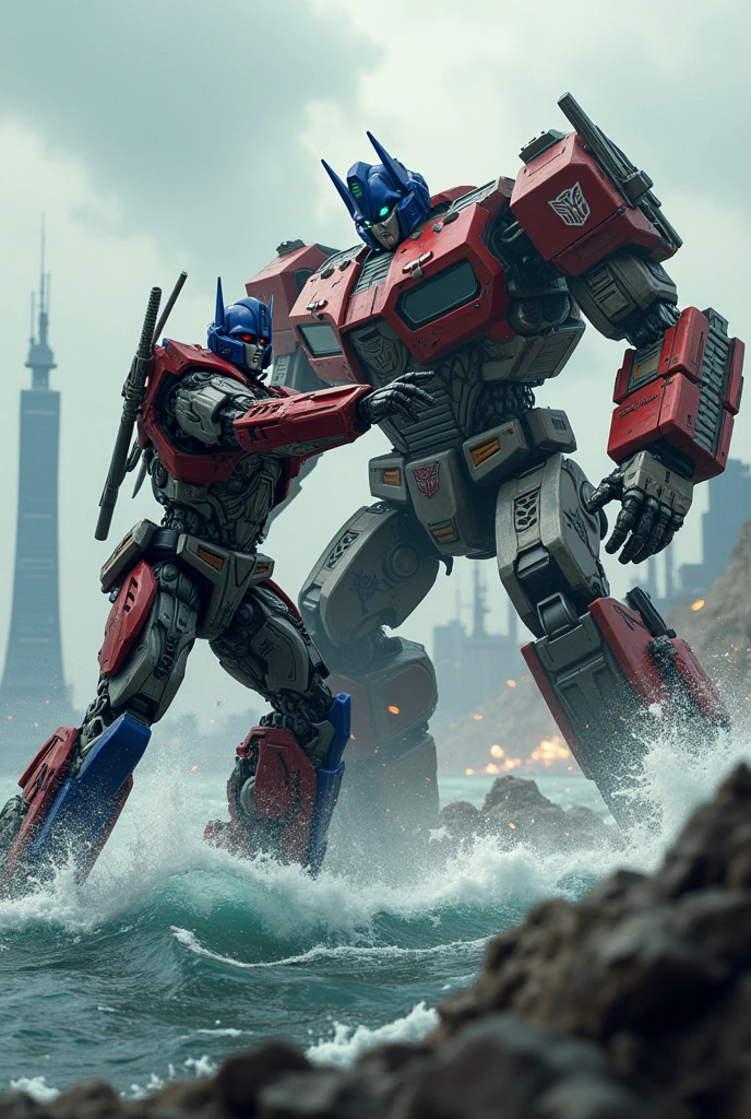 Movie like optimus prime fighting with jager in pacific rim