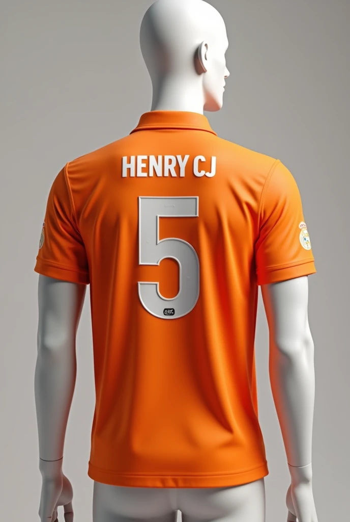 Real Madrid orange polo shirt on a mannequin with the number 5 with the name HENRY CJ