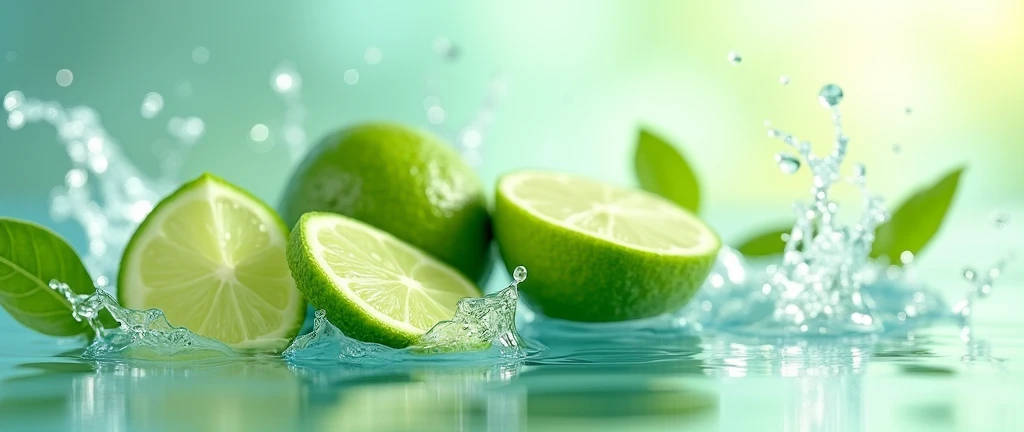 Splash of green lime and sliced cucumber background,
Natural water that includes sliced cucumber and green lime and whole cucumber