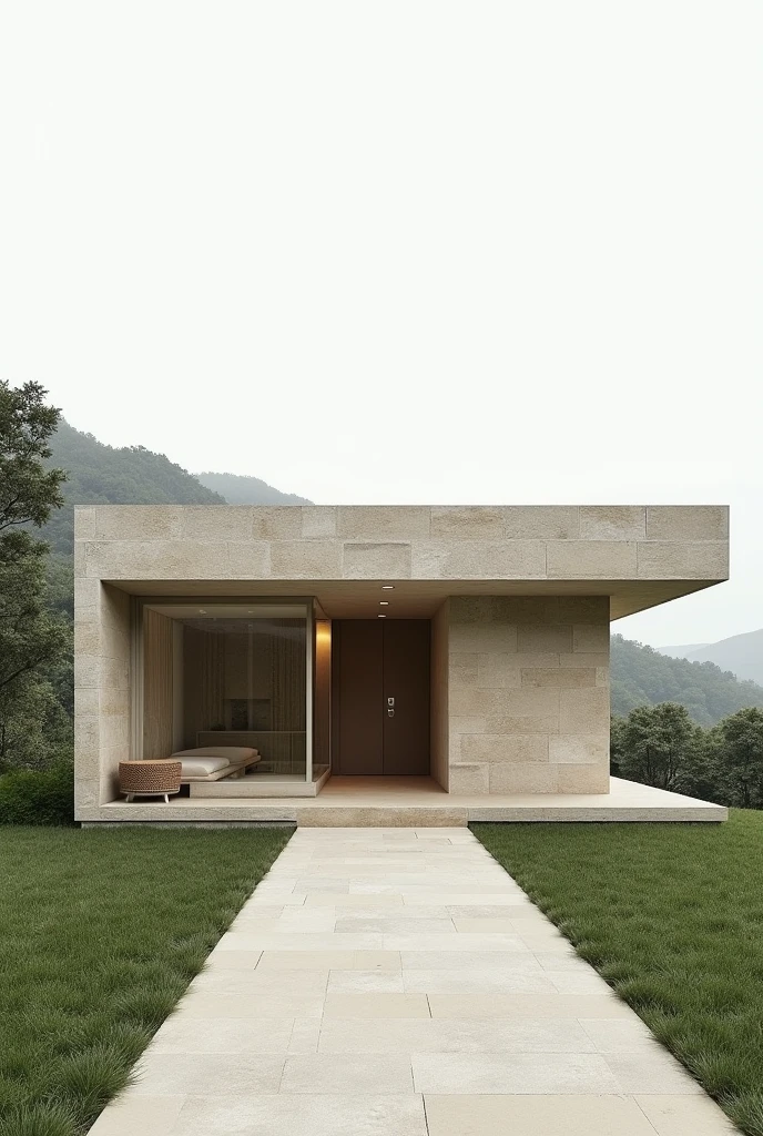 house facade with slab and exposed roof, using conventional masonry and following minimalist design