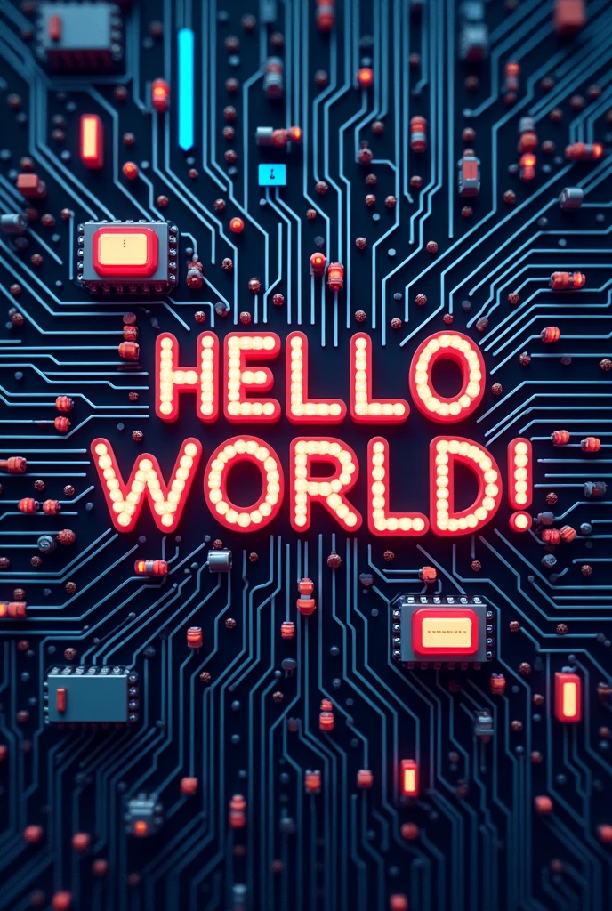Hello world with programming design, electronic circuits background
