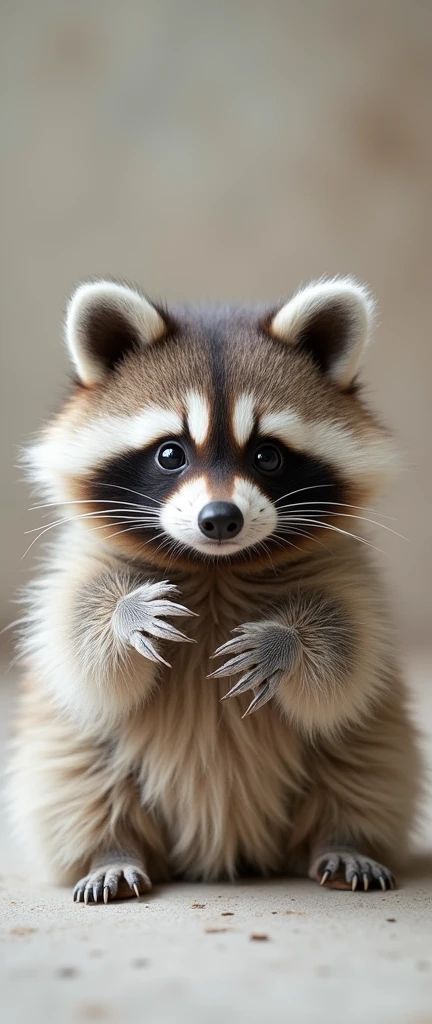 A captivating photograph of a cute extra fluffy baby realistic raccoon A deflated fluffy