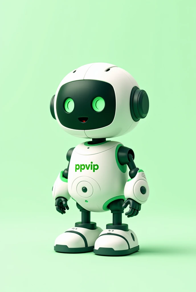 Keep this image
"A small compact, cartoon-style bot image featuring the name 'PPVip.' on the chest of the bot The bot is designed for use on my Telegram channel and is colored in green and white."