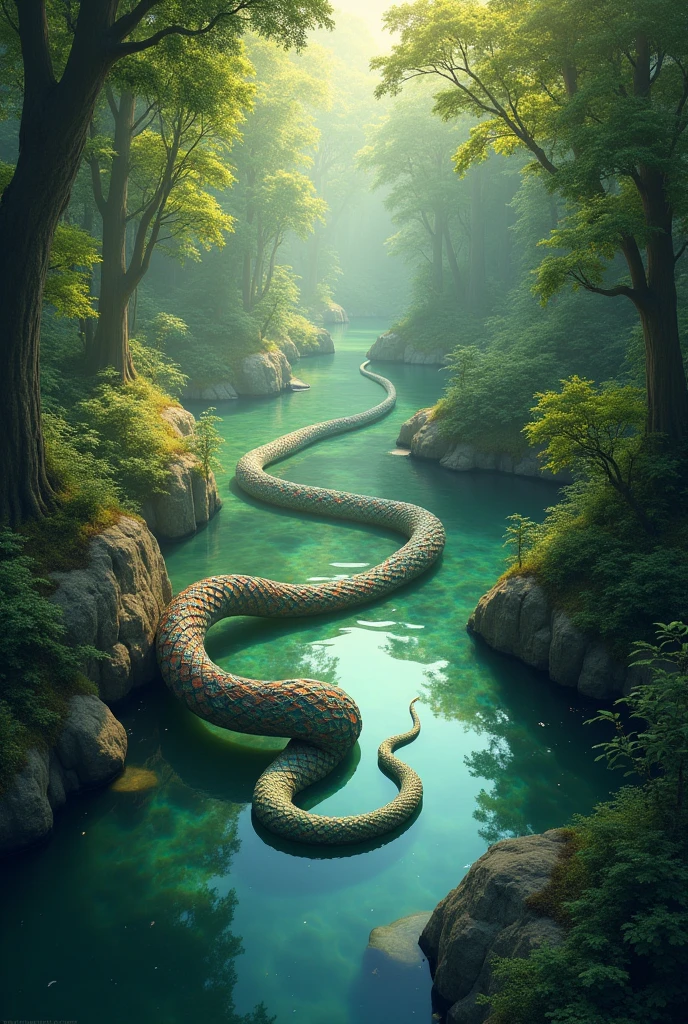 Snake around the river in the forest 