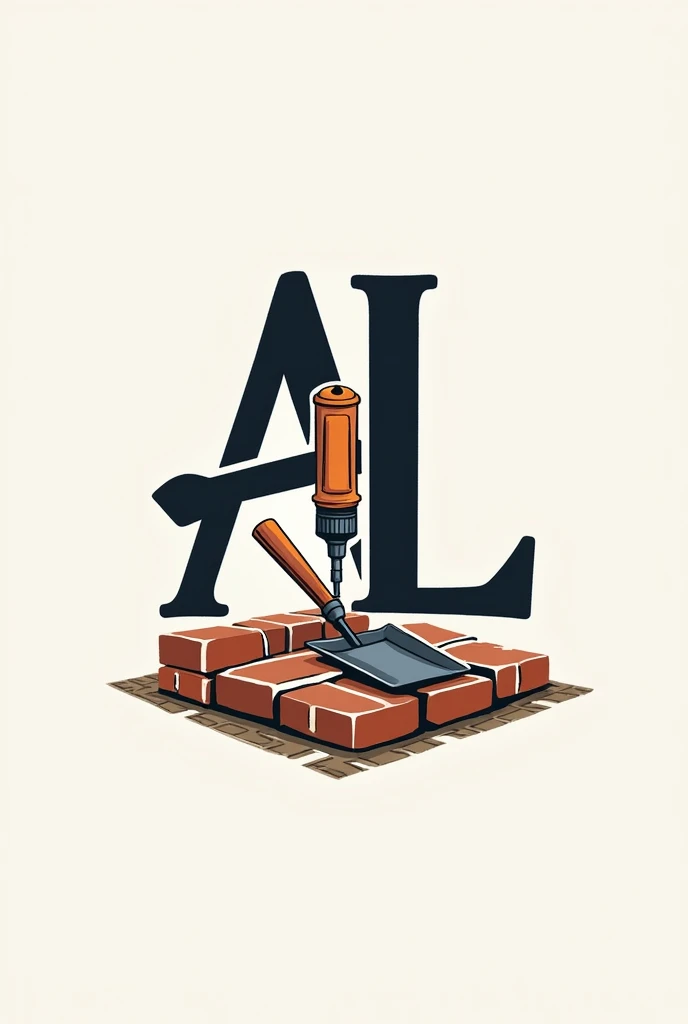 Create a logo for a brand with the name André Luiz with just the initials, containing mason's tools, drill trowel,bricks....