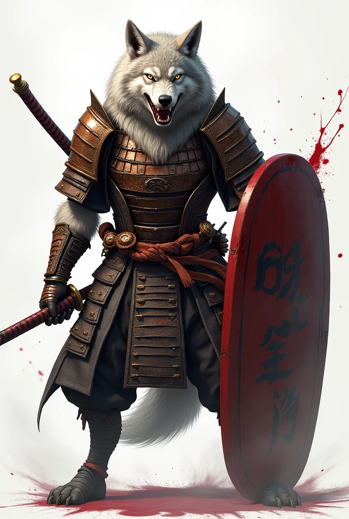 WOLF IN SAMURAI CLOTHING , HOLDING A BLEEDING SWORD AND SHIELD , AT THE BOTTOM THE NAME LegionBR