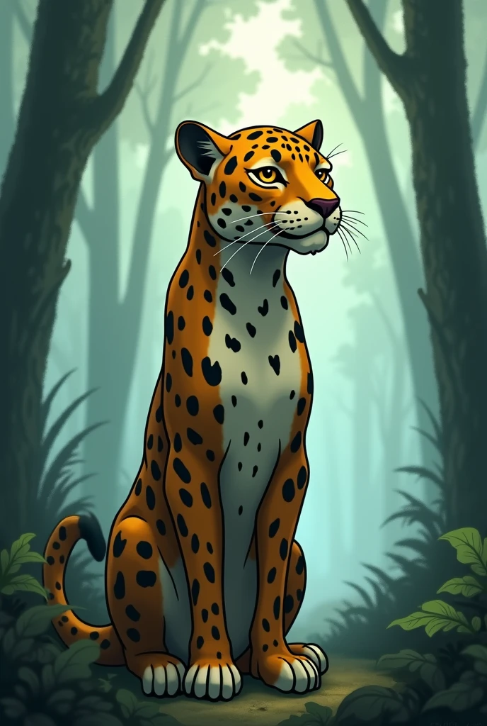 Animated sad jaguar standing on 2 legs