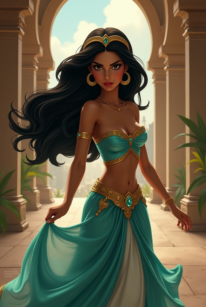 Stunning Princess Jasmine, photo in 8k, in action, cinematic.