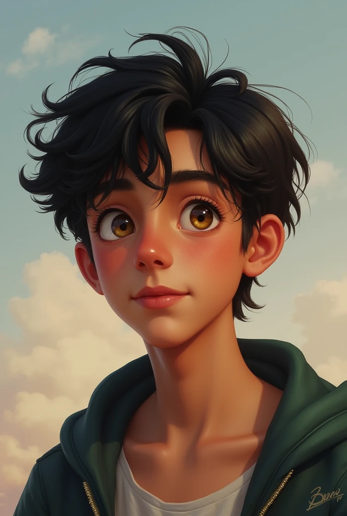 Young boy teenager dark hair tall hazel eye color