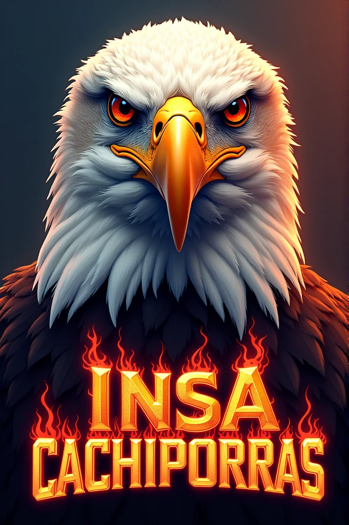 The head of a bald eagle below in vibrant colors the letters INSA CACHIPORRAS in fire-colored letters 