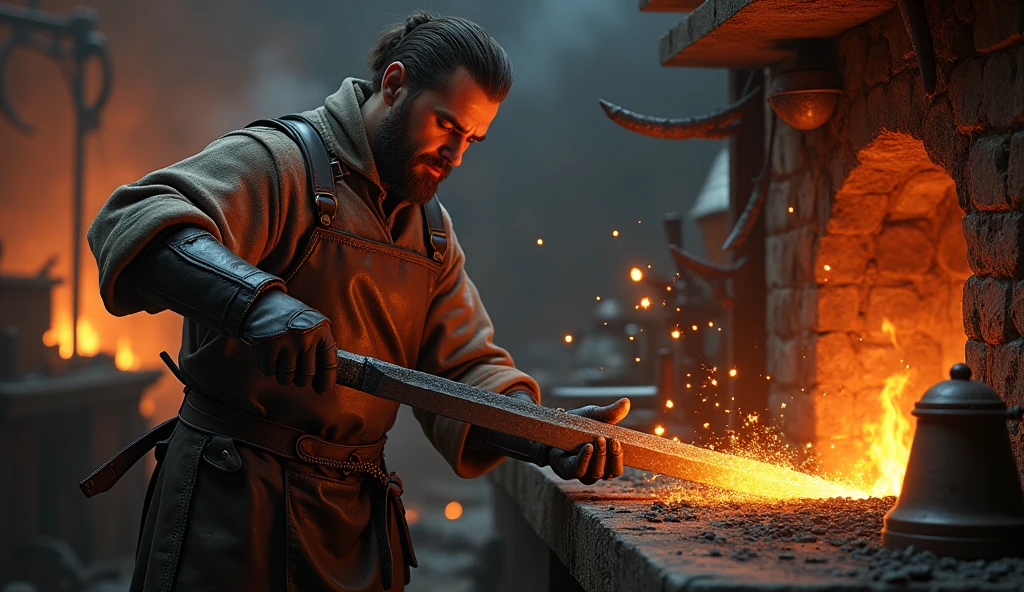 Blacksmith forging medieval sword