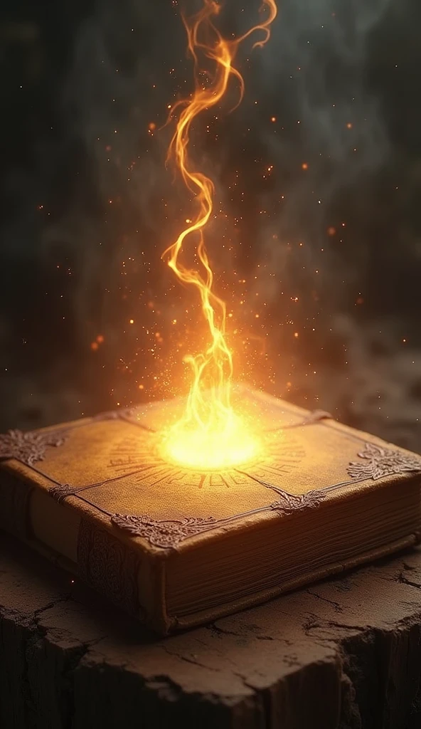 Make an ancient bible fall sparks of fire of power 