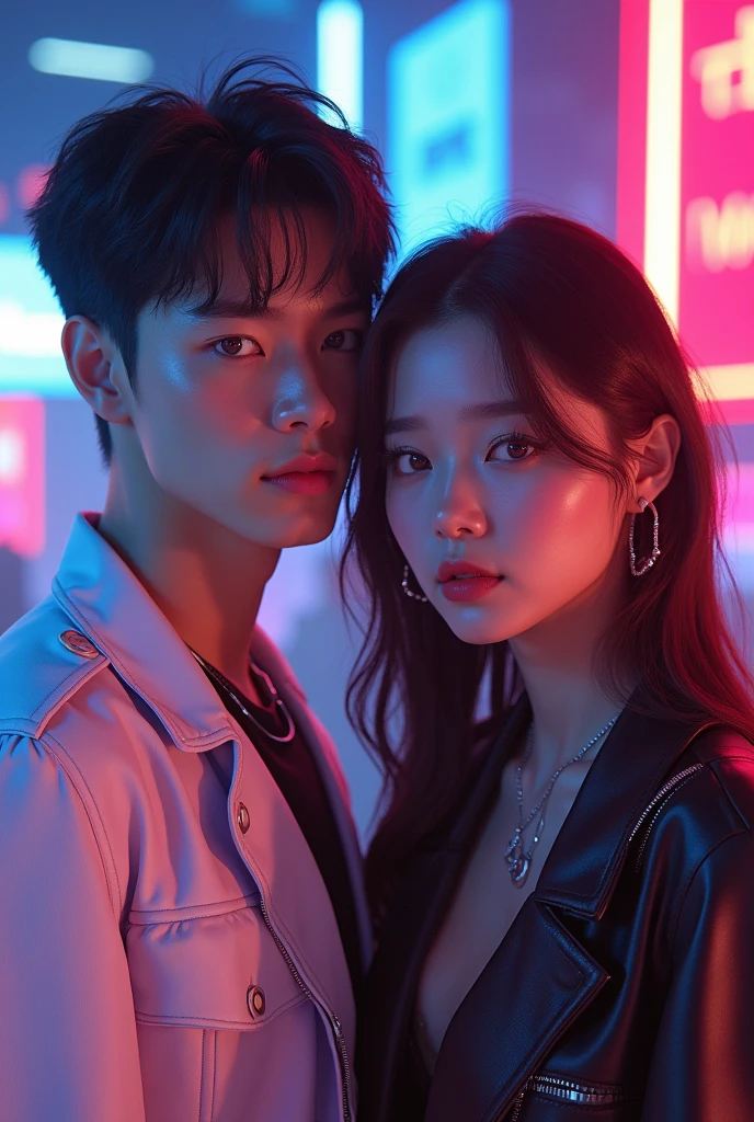 (photorealism:1.2), Chaeyoung de Twice y Hyunjin de stray Kids juntos