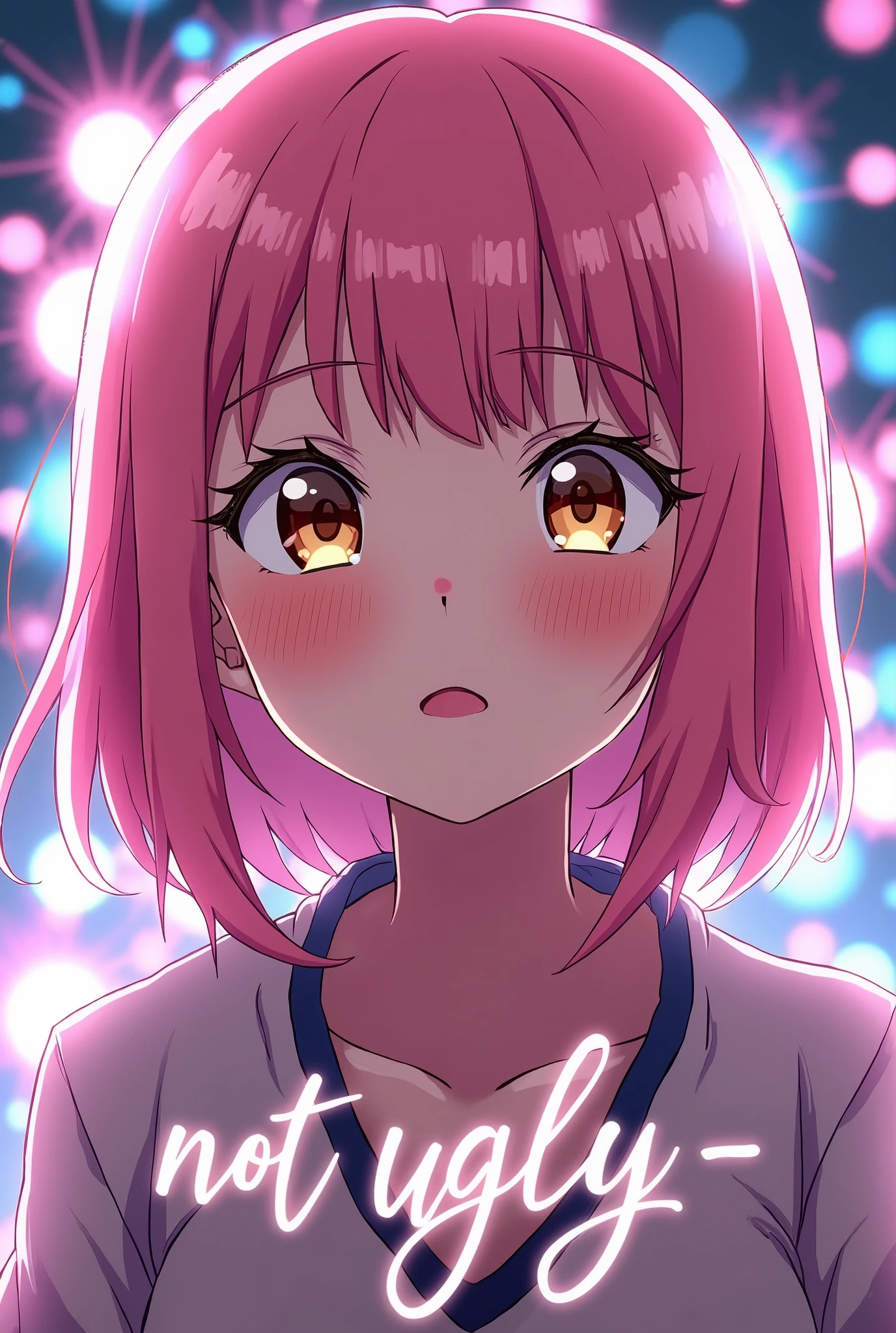 from above , focus round face , glossy lips girl , loose wide open mouth , euphoria smile , (vertical shadow on face:1.3) , (Drooling from the mouth:1.2) , Put hands on cheek