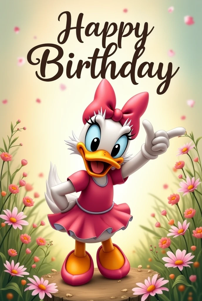 I need a birthday card with a Daisy Duck theme and the following message "as well, as well! today, I want to wish you the happiest of birthdays. May this day be filled with celebration, Tight hugs and sincere smiles with the people you love the most. I hope to celebrate many more years with you..
Happy birthday. May 30!"
Let the previous message be inside the image