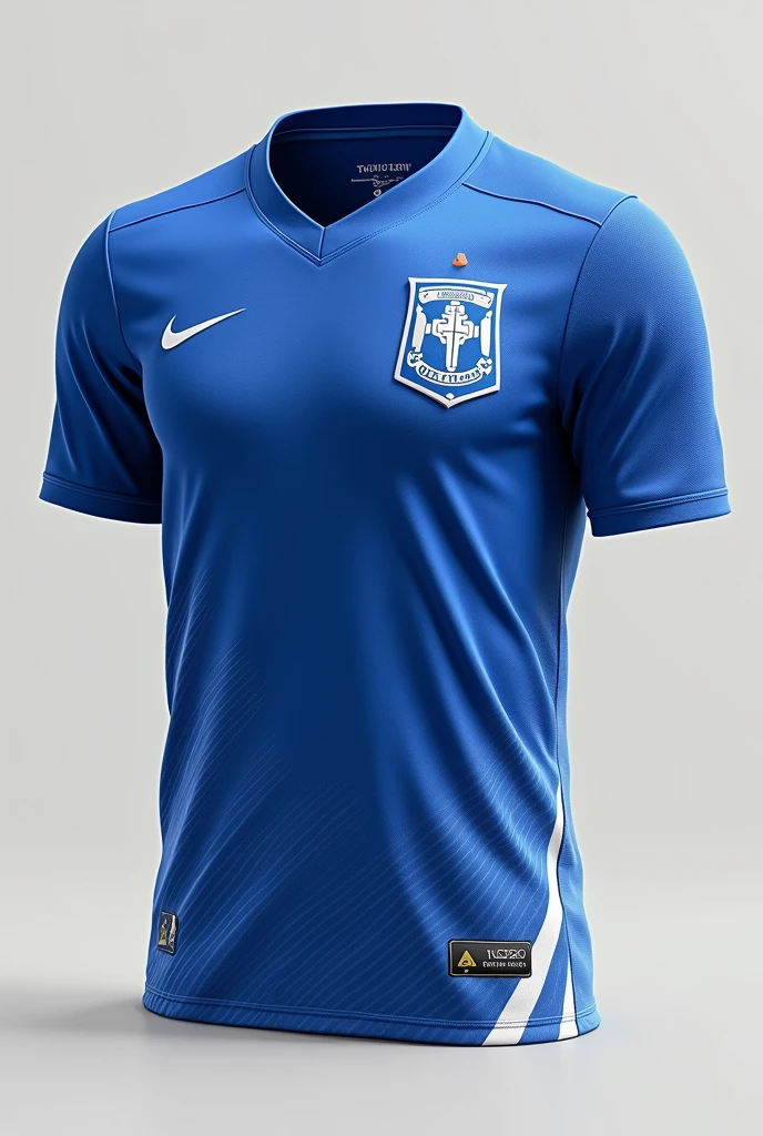 Create a jersey'football team with blue, or et blanc avec le symbole sur le bas de la chemise d'a general theme about the church