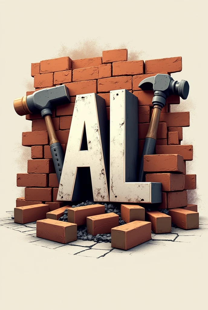 Create a logo for a brand with the name André Luiz using only the initials, containing masonry tools drill hammer bricks....