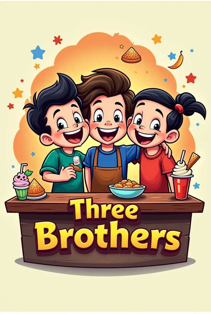 Create a logo for a snack bar with 3 brothers and highlight it on the xe no 3