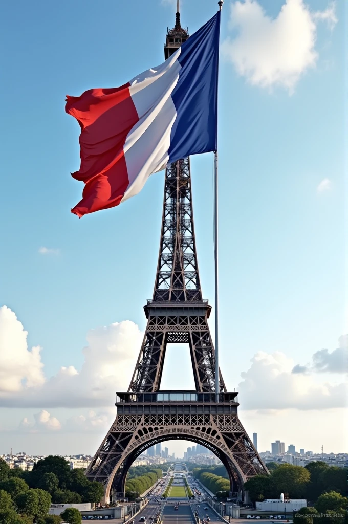 French flag installed on the Eiffel Tower